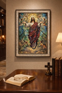 Tablou Iisus Hristos cu Pietricele si Sclipici 72x52cm