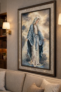 Tablou Maica Domnului cu Pietricele si Sclipici 62x42cm
