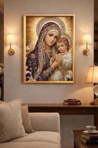 Tablou Maica Domnului cu Pruncul Iisus Hristos cu Pietricele 60x40cm