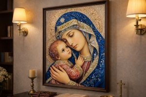 Tablou Maica Domnului cu Pruncul Iisus Hristos cu Pietricele 60x40cm