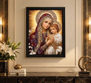 Tablou Maica Domnului cu Pruncul Iisus Hristos cu Pietricele 40x30cm - Black - Img 2