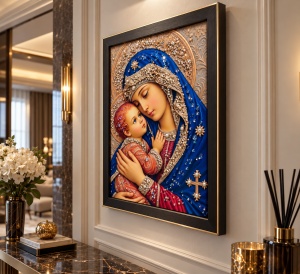 Tablou Maica Domnului cu Pruncul Iisus Hristos cu Pietricele 40x30cm - Black - Img 3