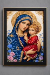 Tablou Maica Domnului cu Pruncul Iisus Hristos cu Pietricele 40x30cm - Black