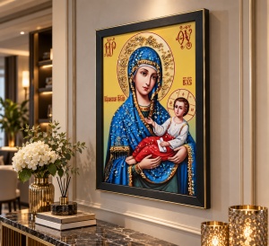 Tablou Maica Domnului cu Pruncul Iisus Hristos cu Pietricele 40x30cm - Black - Img 3