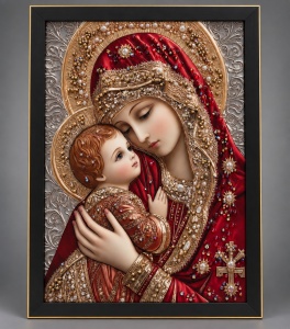 Tablou Maica Domnului cu Pruncul Iisus Hristos cu Pietricele 40x30cm - Black