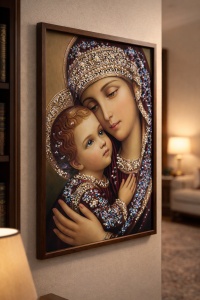 Tablou Maica Domnului cu Pruncul Iisus Hristos cu Pietricele 60x40cm