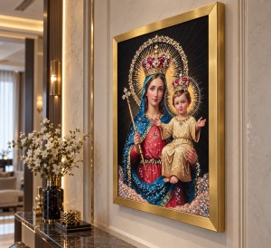 Tablou Maica Domnului cu Pruncul Iisus Hristos cu Pietricele 60x40cm - Gold - Img 3