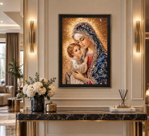 Tablou Maica Domnului cu Pruncul Iisus Hristos cu Pietricele 60x40cm - Black - Img 2
