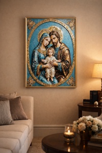 Tablou Sfânta Familie cu Pietricele 60x40cm