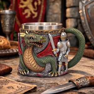 Halba tematica dragon si cavaler design medieval