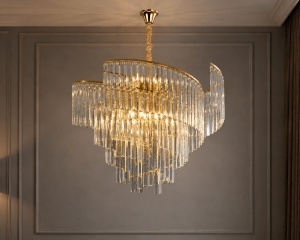 Candelabru Design cu Cristale Lungi și Structură Aurie - "Candrion"