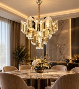 Candelabru Elegant cu Elemente Decorative Suspendate Finisaj Auriu - "Serandor" - Img 2