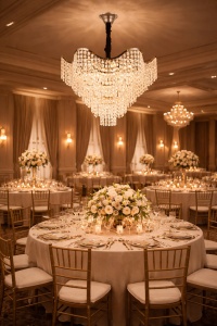 Candelabru elegant cu cristale dispuse în formă de cascade și margini ondulate, perfect pentru livinguri rafinate
