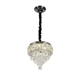 Candelabru elegant cu cristale în cascadă, ideal pentru iluminat rafinat în living, hol sau dormitor