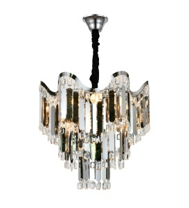 Candelabru elegant cu cristale în cascadă, design modern în formă de piramidă inversată, ideal pentru living sau holuri în stil luxos