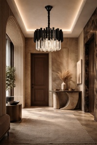 Candelabru modern negru cu cristale