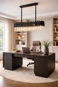 Candelabru modern negru cu cristale, design dreptunghiular