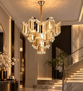 Candelabru Suspendat Design Contemporan cu Accente Aurii și Elemente Decorative - "Caspiron" - Img 4