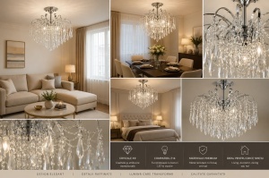 Candelabru Tip Cascadă cu Cristale Finisaj Crom Lucios - "Cassiren" - Img 2