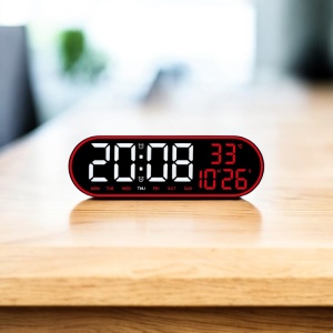 Ceas digital cu afișaj LED, telecomandă, temperatură, dată și ziua săptămânii, montaj pe perete sau pe masă, design modern