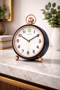 Ceas decorativ de masă cu stil minimalist și finisaj metalic