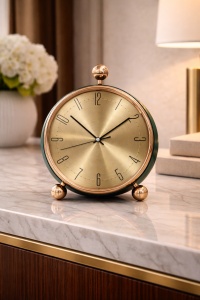 Ceas de masă verde cu finisaj auriu și design modern elegant