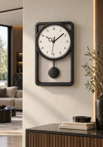 Ceas De Perete Silențios Cu Pendul si Design Geometric - "Zevron" - Img 2