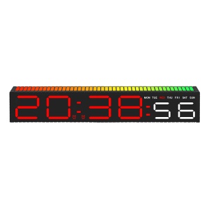 Ceas digital LED cu afișaj panoramic și bară luminoasă RGB, oră, secundar și ziua săptămânii, design modern pentru interior