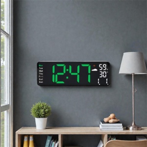 Ceas digital de birou cu afișaj LED mare, culoare verde, oră, dată și temperatură,umiditate design modern pentru interior