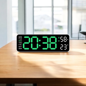 Ceas digital cu afișaj LED verde, umiditate, temperatură și ziua săptămânii, pentru masă sau perete, design modern