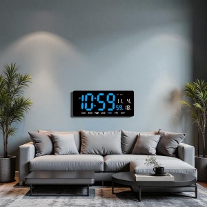 Ceas deșteptător digital cu afișaj LED albastru, calendar și termometru, perfect pentru apartamente