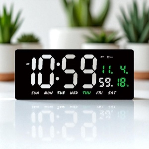 Ceas deșteptător digital cu afișaj LED alb, calendar și termometru, perfect pentru apartamente