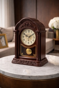 Ceas decorativ de birou cu pendul și carcasă maro elegantă