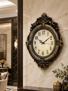 Ceas de perete elegant cu rama ornamentala antichizata si cifre clasice