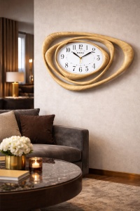Ceas de perete modern design abstract cadru auriu decorativ