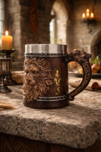 Halba decorativa cu cap de leu cana stil medieval