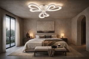 Plafonieră LED modernă cu forme curbe elegante, iluminare uniformă, design contemporan pentru living sau dormitor