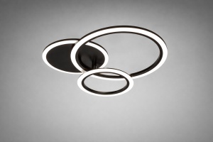 Lustră LED modernă cu design în cercuri împletite, ideală pentru dormitoare și livinguri elegante, oferind lumină uniformă și un aspect minimalist