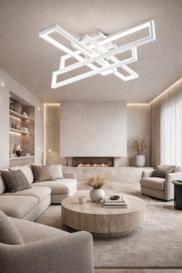 Lustra LED moderna geometrica alba cu rame dreptunghiulare design minimalist pentru living