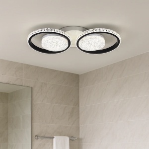 Lustră LED modernă cu două inele ovale iluminate și design cristalin