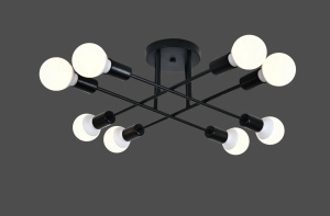 Lustră modernă neagră cu globuri luminoase opal, design geometric tip spider pentru iluminat decorativ în living contemporan