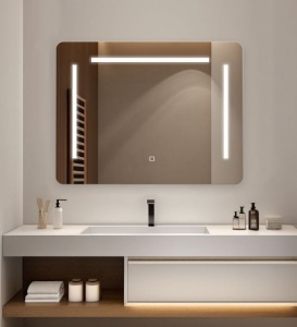 oglindă LED dreptunghiulară cu setare a modului de lumină și trei tipuri de iluminare – rece, caldă și neutră