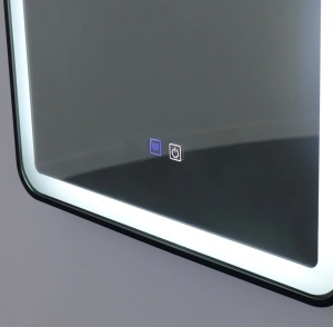 oglindă LED cu ramă neagră din aluminiu, funcție de dezaburire, buton touch, integrat în partea inferioară