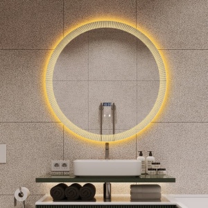 oglindă LED rotundă cu funcție de dezaburire, ceas digital, termometru și trei tipuri de lumină – rece, caldă și neutră