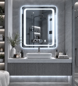 Oglinda moderna pentru baie cu LED, functii smart si senzor de miscare