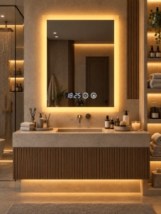 Oglinda LED Touch DECORIALE cu Dezaburire , Ceas si Termometru 80x60cm - "Oryn"