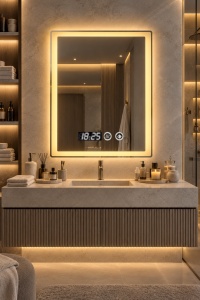 Oglinda LED Touch DECORIALE cu Dezaburire , Ceas si Termometru 80x60cm - "Senora"