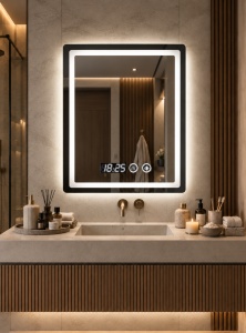Oglinda moderna de baie cu iluminare LED si buton tactil