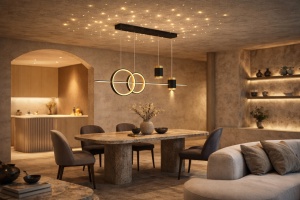 Lustră suspendată modernă cu design geometric, finisaj negru și auriu