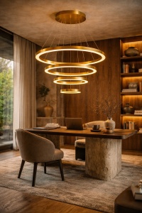 Lustra LED moderna cu inele suspendate, iluminat decorativ pentru living